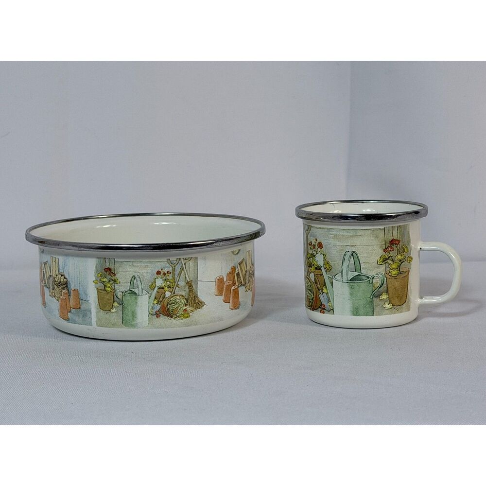 Beatrix Potter Peter Rabbit Enamelware Childs Bowl Mug Tea Cup Garden 2017